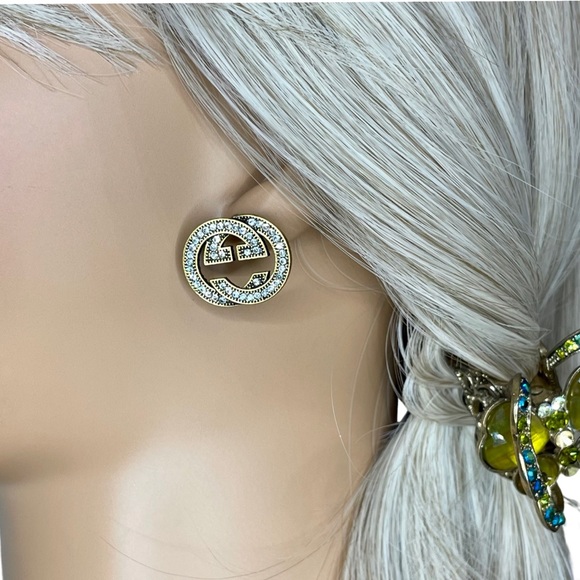 ❤️ SOLD ❤️ Fashion Jewelry Double-G Diamond 18K Gold Plated Stud Earrings - Picture 3 of 4